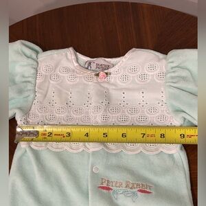 Vintage Beatrix Potter Peter Rabbit Baby Sleeper Mint Terry Velvet and Lace 12M